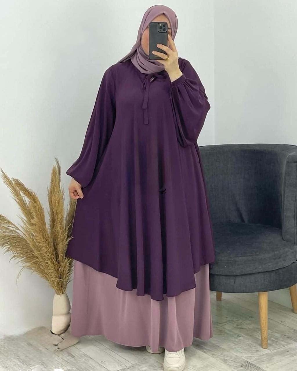 طقم محجبات واسع 3 قطع – تونيك + تنورة + حجاب (ألوان ومقاسات متعددة). - Image 6