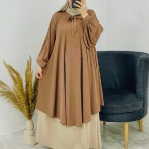 طقم محجبات واسع 3 قطع – تونيك + تنورة + حجاب (ألوان ومقاسات متعددة).