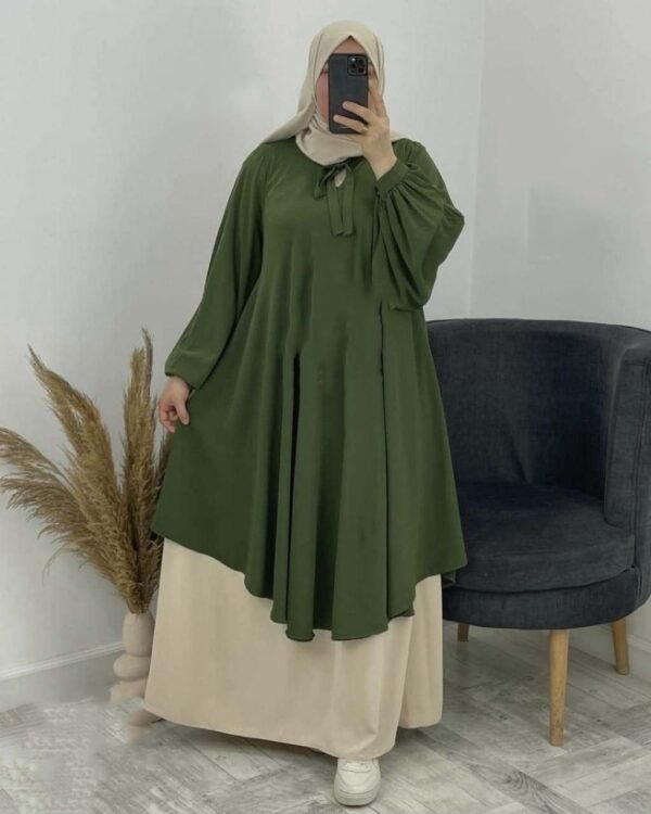 طقم محجبات واسع 3 قطع – تونيك + تنورة + حجاب (ألوان ومقاسات متعددة). - Image 5