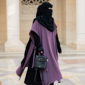 طقم عباءة كريب 5 قطع – عباية + نقاب + فولار + جيلي طويل + قفازات.