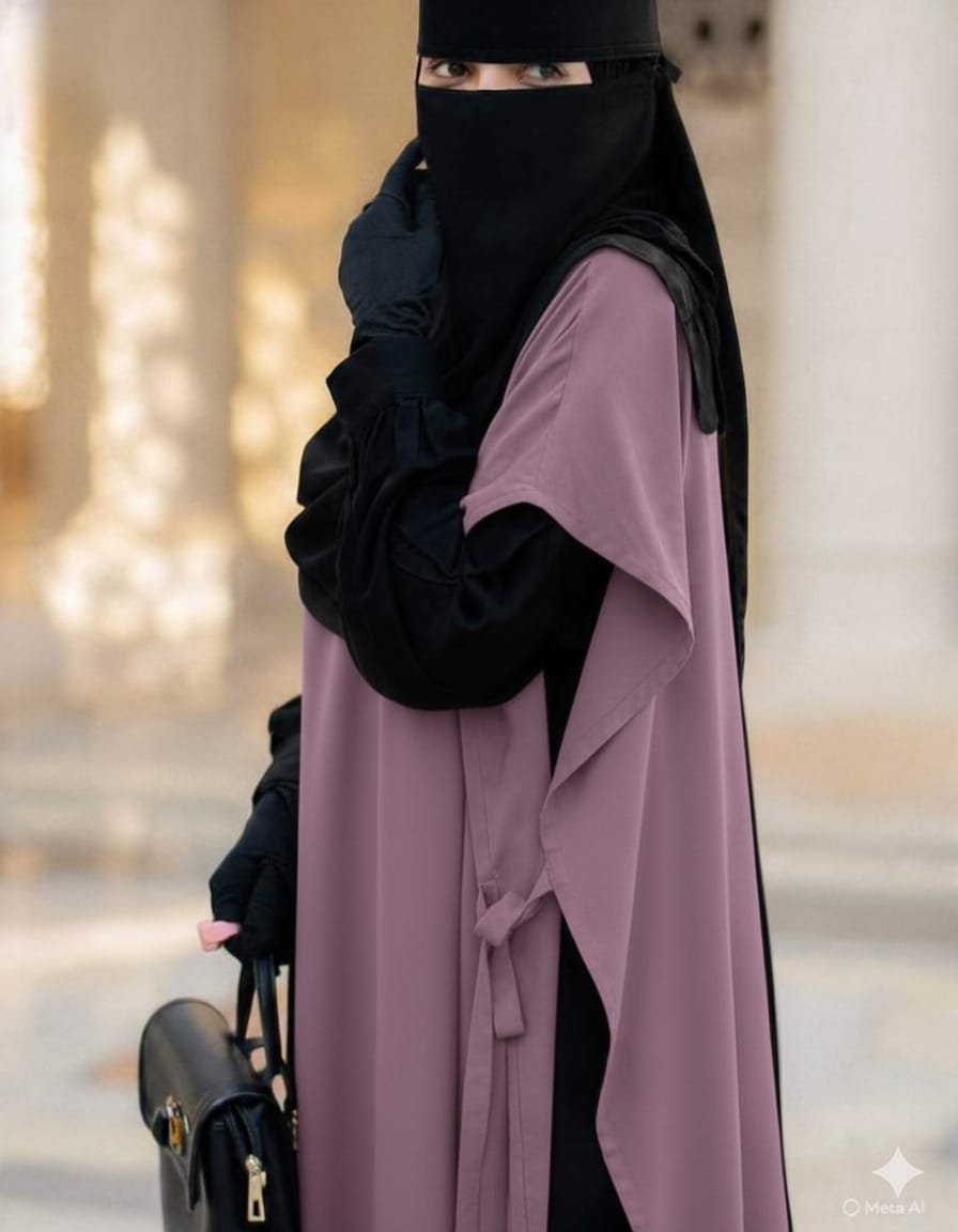طقم عباءة كريب 5 قطع – عباية + نقاب + فولار + جيلي طويل + قفازات. - Image 3
