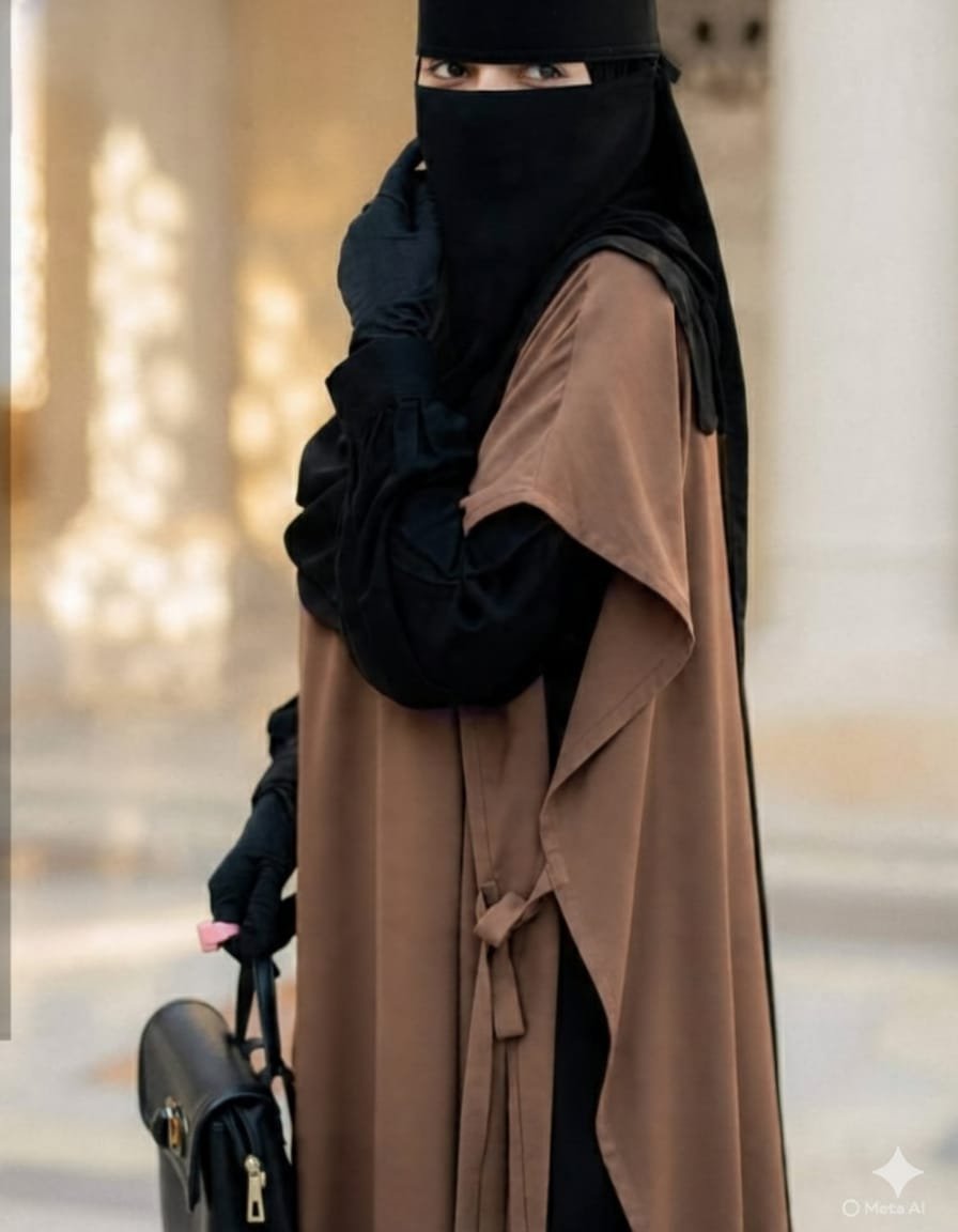 طقم عباءة كريب 5 قطع – عباية + نقاب + فولار + جيلي طويل + قفازات. - Image 4