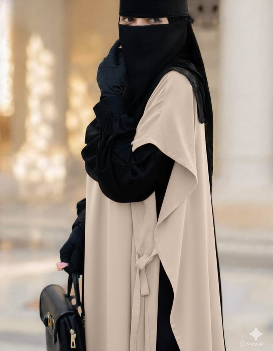 طقم عباءة كريب 5 قطع – عباية + نقاب + فولار + جيلي طويل + قفازات. - Image 2